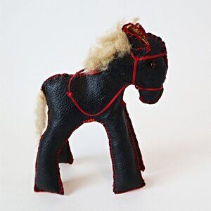 Vintage Black Faux Leather Donkey Hand Made Glass Eyes Small Toy 1940's